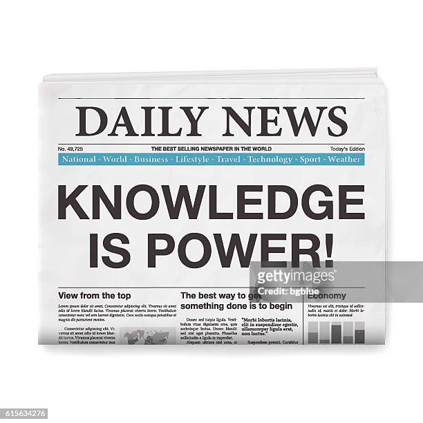 ilustraciones, imágenes clip art, dibujos animados e iconos de stock de ¡el conocimiento es poder! titular. periódico aislado sobre fondo blanco - knowledge is power