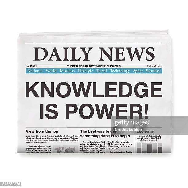 knowledge is power! headline. newspaper isolated on white background - front page stock illustrations