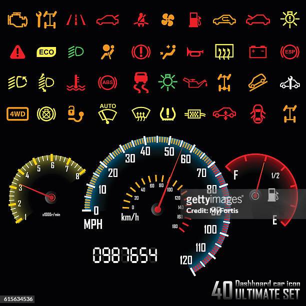 ultimate dashboard 40 icons. - speedometer stock illustrations