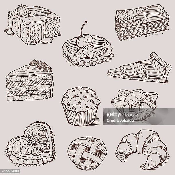 ilustraciones, imágenes clip art, dibujos animados e iconos de stock de colección de postres gourmet y panadería - waffle