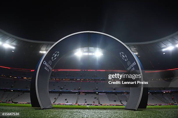 The entry arch to the pitch is seen prior to the UEFA Champions League match between FC Bayern Muenchen and PSV Eindhoven at Allianz Arena on October...