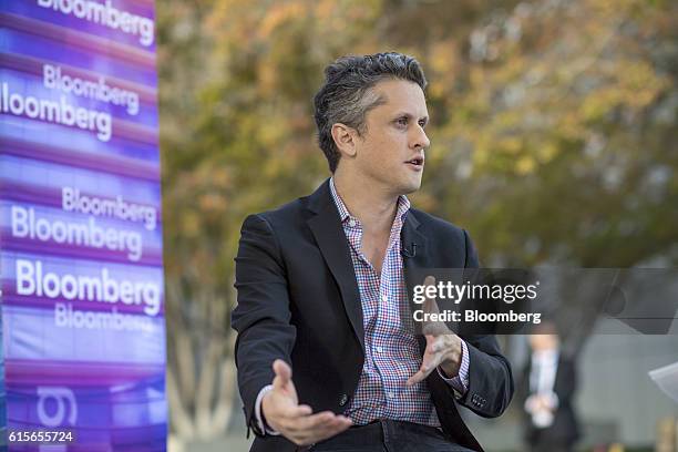 Aaron Levie, co-founder and chief executive officer of Box Inc., speaks during a Bloomberg Television interview at the Vanity Fair New Establishment...