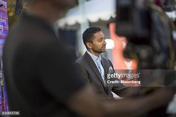 Chamath Palihapitiya, co-founder and chief executive officer of Social+Capital Partnership LLC, speaks during a Bloomberg Technology television...