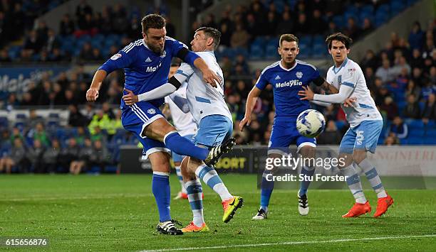 Cardiff player Rickie Lambert shoots just over the bar during the Sky Bet Championship match between Cardiff City and Sheffield Wednesday at Cardiff...