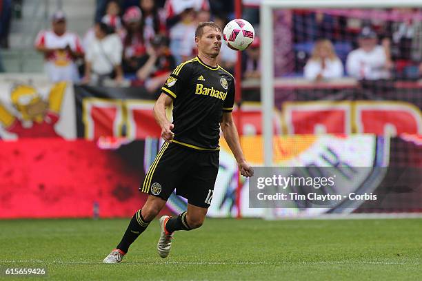 Adam Jahn of Columbus Crew in action during the New York Red Bulls Vs Columbus Crew SC MLS regular season match at Red Bull Arena, on October 16,...