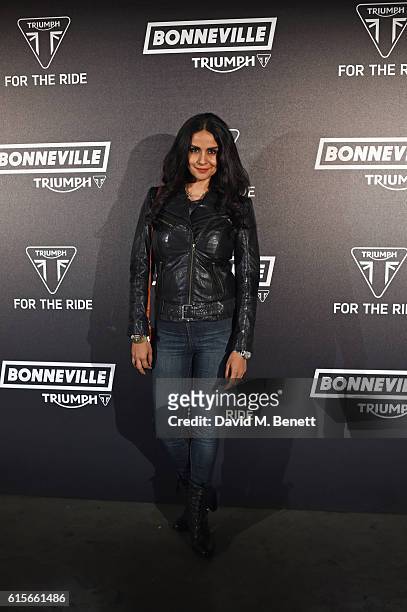 Gul Panag attends the Global VIP Reveal of the new Triumph Bonneville Bobber on October 19, 2016 in London, England.