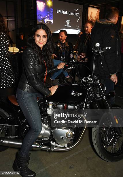 Gul Panag attends the Global VIP Reveal of the new Triumph Bonneville Bobber on October 19, 2016 in London, England.