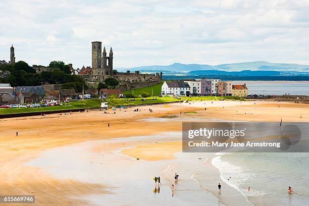 st andrews and the beach - st andrews schotland stockfoto's en -beelden