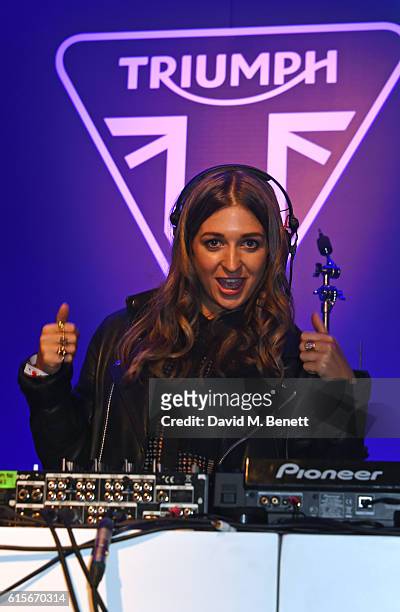 Harriet Rose DJs at the Global VIP Reveal of the new Triumph Bonneville Bobber on October 19, 2016 in London, England.