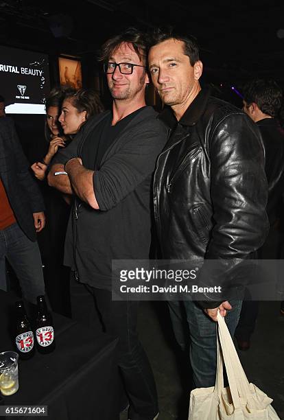 Vince Leigh and Graham Bell attend the Global VIP Reveal of the new Triumph Bonneville Bobber on October 19, 2016 in London, England.