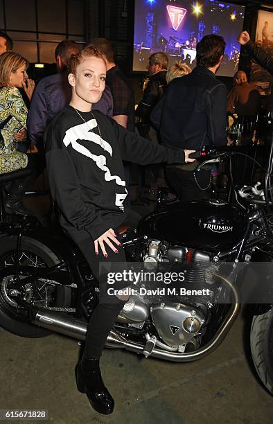 Jess Glynne attends the Global VIP Reveal of the new Triumph Bonneville Bobber on October 19, 2016 in London, England.