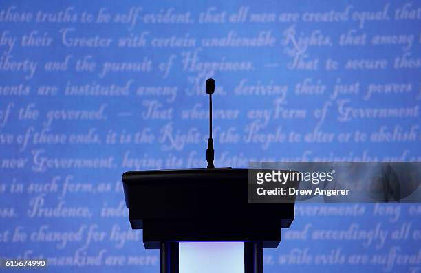 Candidates podium seen prior to the start of the third U.S. Presidential debate at the Thomas & Mack Center on October 19, 2016 in Las Vegas, Nevada....
