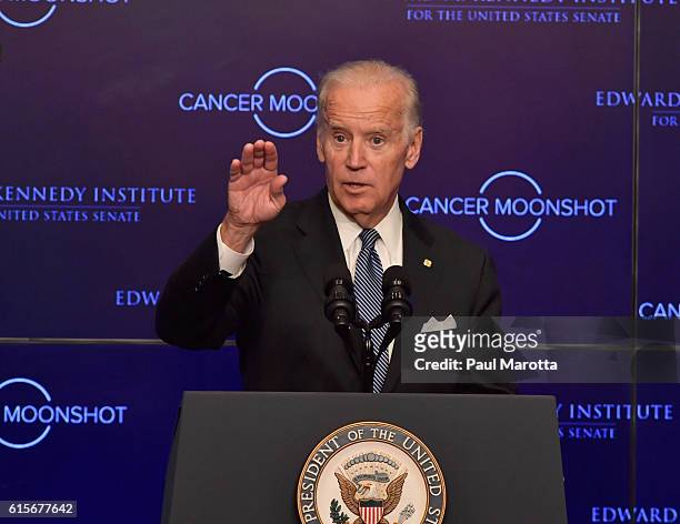 Vice President Joe Biden speaks at the Edward M. Kennedy Institute on the White House Cancer Moonshot Task Force's mission to double the rate of...