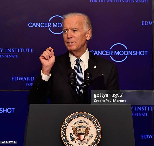 Vice President Joe Biden speaks at the Edward M. Kennedy Institute on the White House Cancer Moonshot Task Force's mission to double the rate of...