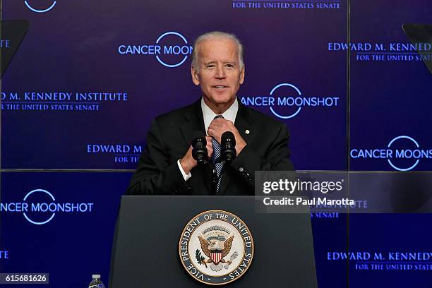 Vice President Joe Biden speaks at the Edward Kennedy Institute on the White House Cancer Moonshot Task Force's mission to double the rate of...