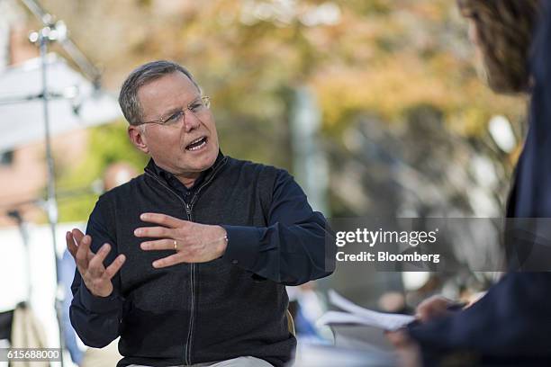 David Zaslav, president and chief executive officer of Discovery Communications Inc., speaks during a Bloomberg Technology television interview at...