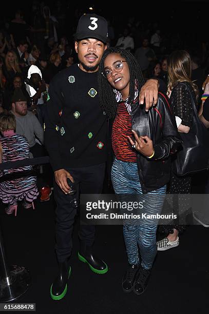 Chance The Rapper and songwriter Ingrid Burley attends KENZO x H&M Launch Event Directed By Jean-Paul Goude' at Pier 36 on October 19, 2016 in New...