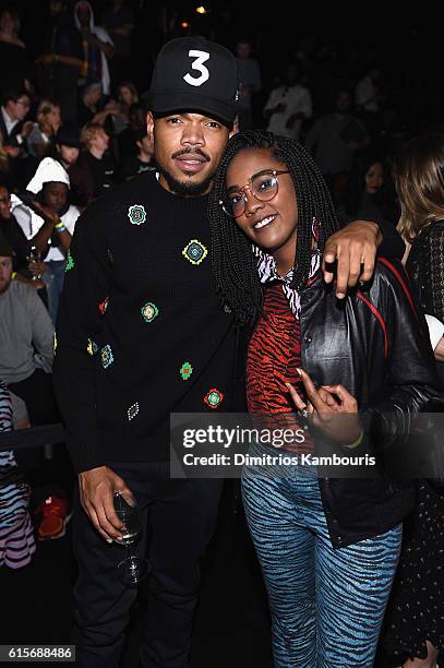 Chance The Rapper and songwriter Ingrid Burley attends KENZO x H&M Launch Event Directed By Jean-Paul Goude' at Pier 36 on October 19, 2016 in New...