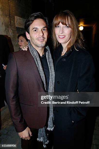 Tenor Laurent Arcaro and Stéfanie Jarre attend the Dinner at Galerie Azzedine Alaia, with a performance of the Contemporary Artist, Mike Bouchet on...