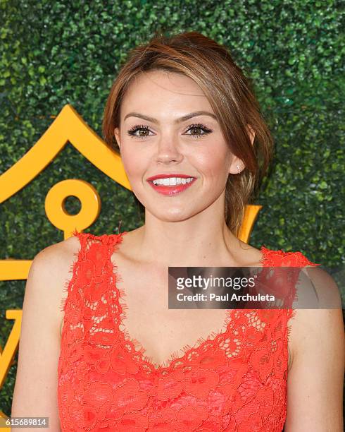 Actress Aimee Teegarden attends the 7th Annual Veuve Clicquot Polo Classic at Will Rogers State Historic Park on October 15, 2016 in Pacific...