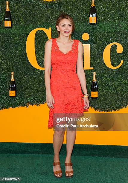 Actress Aimee Teegarden attends the 7th Annual Veuve Clicquot Polo Classic at Will Rogers State Historic Park on October 15, 2016 in Pacific...