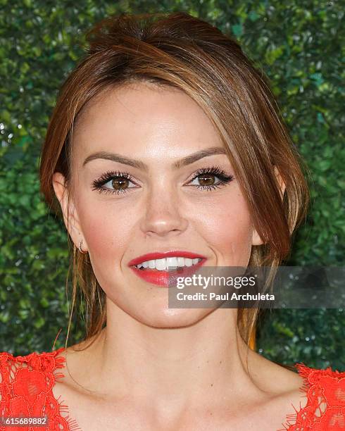 Actress Aimee Teegarden attends the 7th Annual Veuve Clicquot Polo Classic at Will Rogers State Historic Park on October 15, 2016 in Pacific...