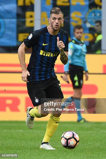 Davide Santon of FC Internazionale in action during the Serie A match between FC Internazionale and Cagliari Calcio at Stadio Giuseppe Meazza on...