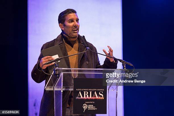 Nihal presents the award for "Music Broadcaster of the Year" at the Audio & Radio Industry Awards at First Direct Arena Leeds on October 19, 2016 in...