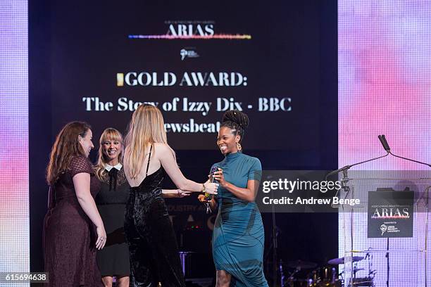 Jamelia presents the award for "Podcast Of The Year" at the Audio & Radio Industry Awards at First Direct Arena Leeds on October 19, 2016 in Leeds,...