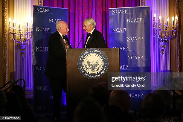 Former Ambassador to Hungary Donald Blinken presents Daniel Rose with the Business Leadership Award onstage at the National Committee On American...