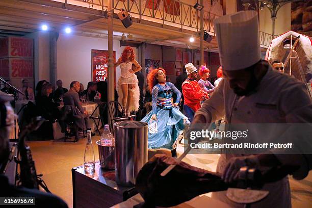 Illustration view during the Dinner at Galerie Azzedine Alaia, with a performance of the Contemporary Artist, Mike Bouchet on October 19, 2016 in...
