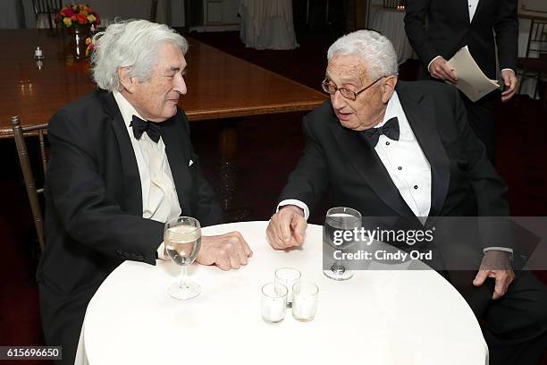 Award recipient James D. Wolfensohn and Former United States Secretary of State and honorary NCAFP Co-Chairman Henry A. Kissinger attend the National...