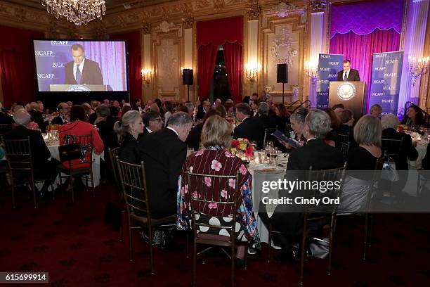 Broadcast Journalist Greg Kelly speaks onstage at the National Committee On American Foreign Policy 2016 Gala Dinner on October 19, 2016 in New York...