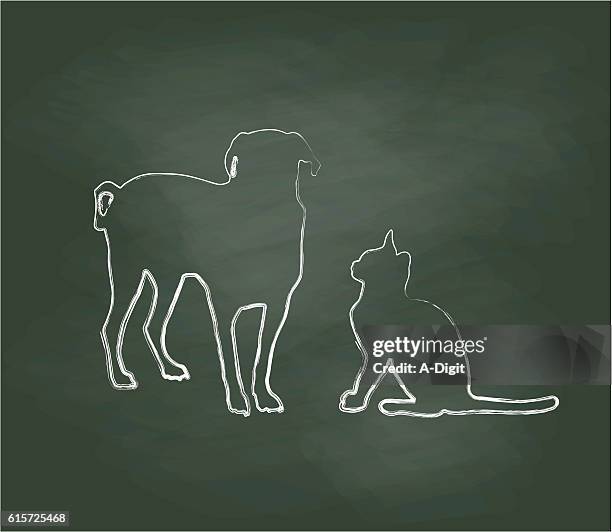 chalkboard cat and dog friends - animal ear stock illustrations