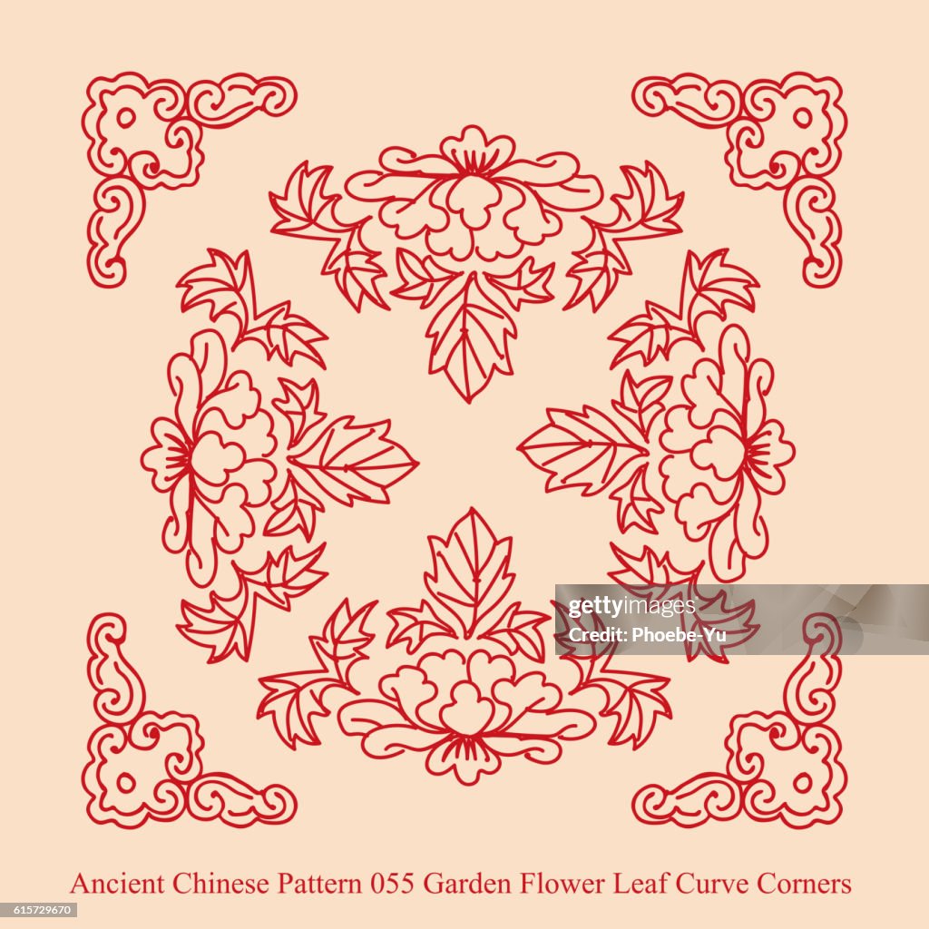 Chinese Sunflower Pattern Ancient Chinese Pattern055 Garden Flower Leaf Curve Corners High-Res ...