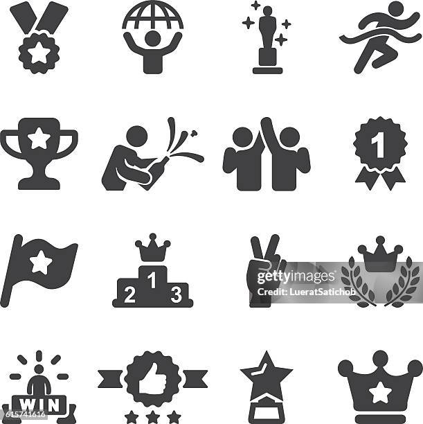 preisgekrönte und erfolgreiche silhouette icons | eps10 - blue ribbon medal stock-grafiken, -clipart, -cartoons und -symbole