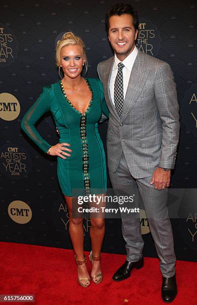 Caroline Boyer and singer-songwriter Luke Bryan arrive on the red carpet at CMT Artists of the Year 2016 Schermerhorn Symphony Center on October 19,...