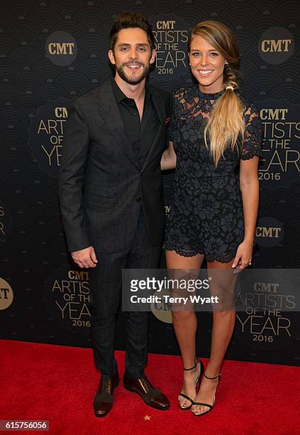 Singer-songwriter Thomas Rhett and Lauren Gregory arrives on the red carpet at CMT Artists of the Year 2016 at Schermerhorn Symphony Center on...
