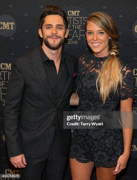 Singer-songwriter Thomas Rhett and Lauren Gregory arrives on the red carpet at CMT Artists of the Year 2016 at Schermerhorn Symphony Center on...