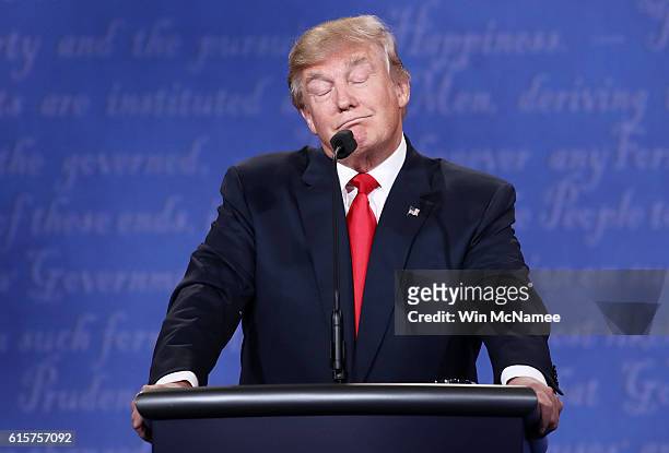 Republican presidential nominee Donald Trump gestures as he speaks during the third U.S. Presidential debate at the Thomas & Mack Center on October...