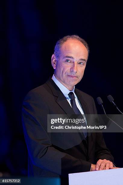 Candidate to the Primary Election of right wing to the Presidential Election 2017 Jean Francois Cope delivers a speech before 600 business leaders...