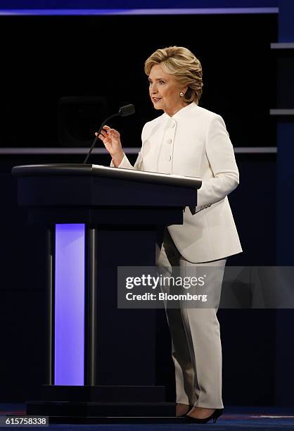 Hillary Clinton, 2016 Democratic presidential nominee, speaks during the third U.S. Presidential debate in Las Vegas, Nevada, U.S., on Wednesday,...