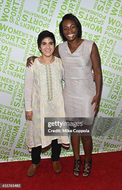 Maria Toorpakai Wazir and Claressa Shields pose backstage after winning the awards attend the 37th Annual Salute To Women In Sports Gala at Cipriani...