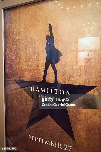 General view of atmosphere during the curtain call for 'Hamilton' Chicago opening night at PrivateBank Theatre on October 19, 2016 in Chicago,...