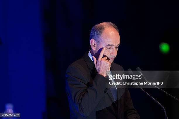 Candidate to the Primary Election of right wing to the Presidential Election 2017 Jean Francois Cope delivers a speech before 600 business leaders...