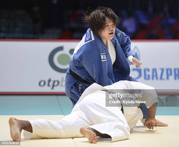 Japan - Japan's Megumi Tachimoto beats Idalys Ortiz of Cuba in the women's over 78-kg final of the Tokyo Grand Slam judo tournament at Yoyogi...