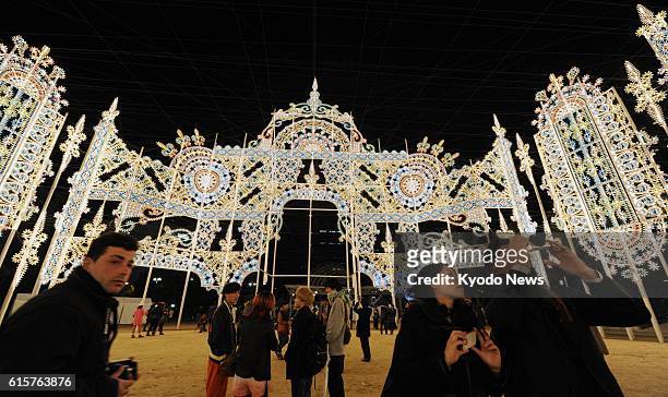 Japan - The organizers of the Kobe "Luminarie" illumination event conduct a rehearsal in Kobe, Hyogo Prefecture, on the night of Dec. 3 ahead of the...