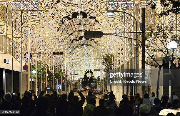 Japan - The organizers of the Kobe "Luminarie" illumination event conduct a rehearsal in Kobe, Hyogo Prefecture, on the night of Dec. 3 ahead of the...