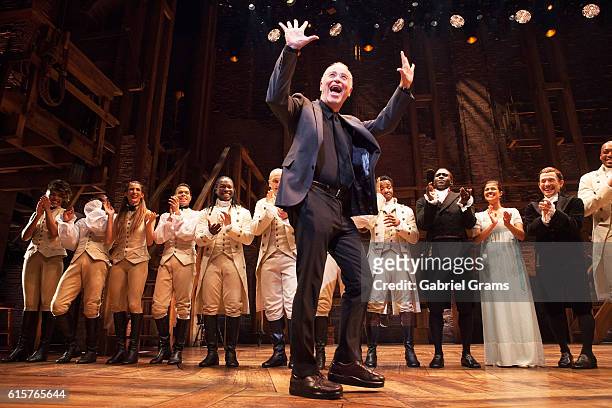 Ron Chernow attends the curtain call for 'Hamilton' Chicago opening night at PrivateBank Theatre on October 19, 2016 in Chicago, Illinois.
