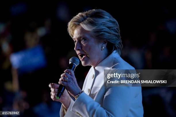 Democratic presidential nominee Hillary Clinton speaks to supporters at Craig Ranch Regional Park Amphitheater after the final presidential debate at...